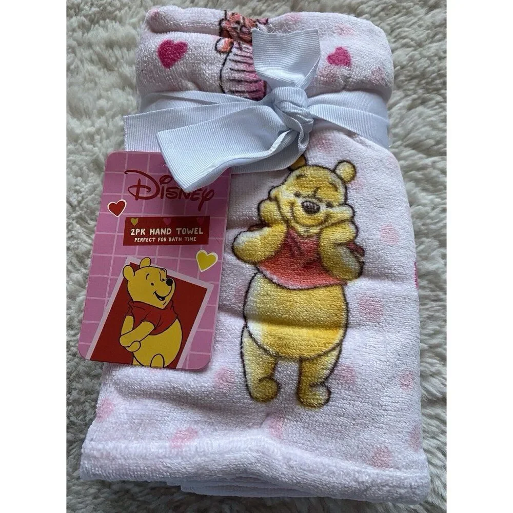 2 Pack Disney Winnie The Pooh Piglet Valentines Hearts Bath Hand Towels 16 X 26”